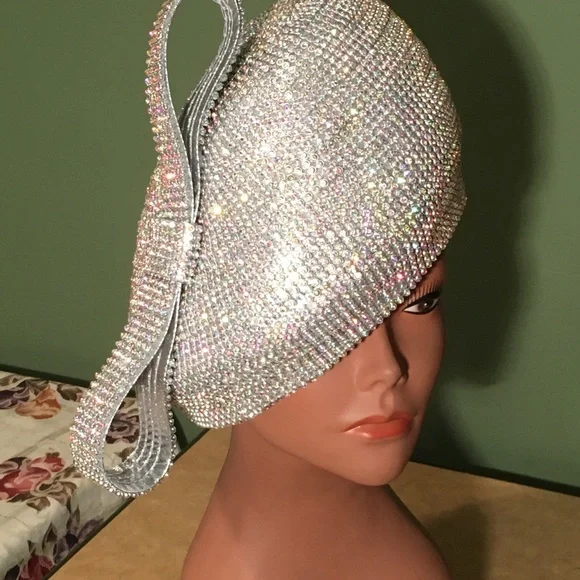 New Stunning CHARM NY A/B Rhinestone Pillbox Church Derby Hat - Picture 6 of 6